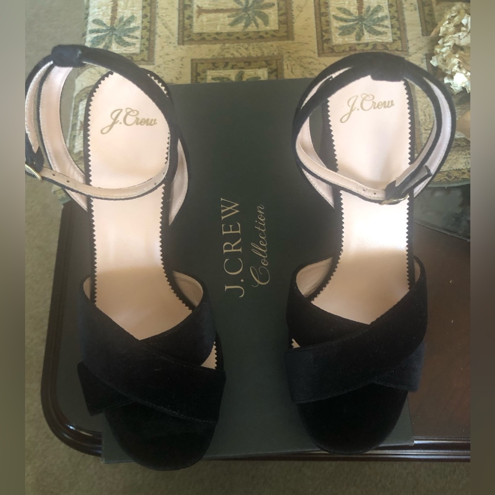 J.Crew Crisscross Platform Heels in Velvet